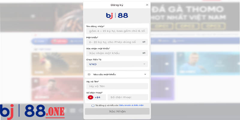Ảnh 2: Điền thông tin đăng ký Bj88